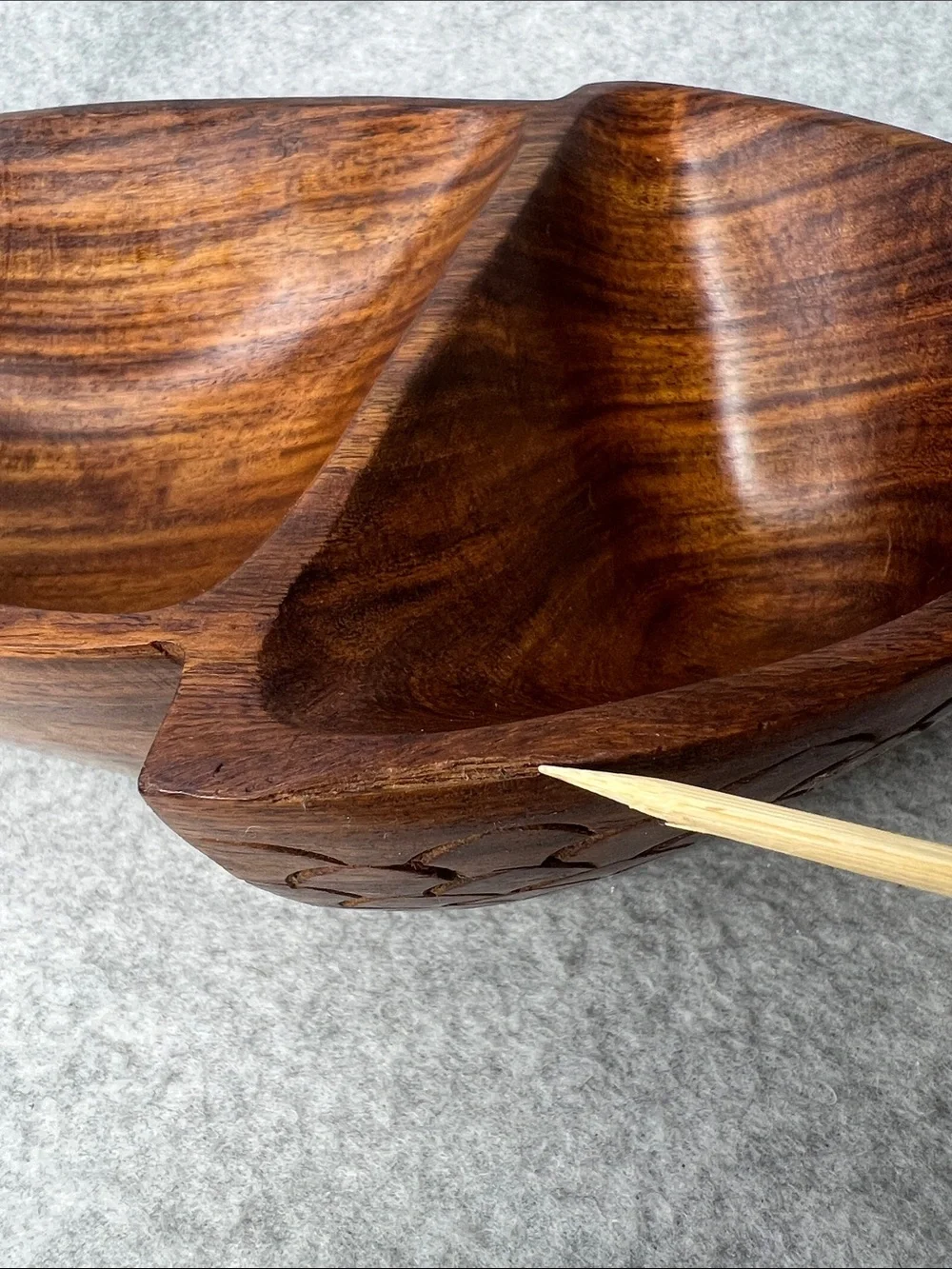 Crate&Barrel Vintage MCM Brown Acorn Wood Divided Serving Dish 12